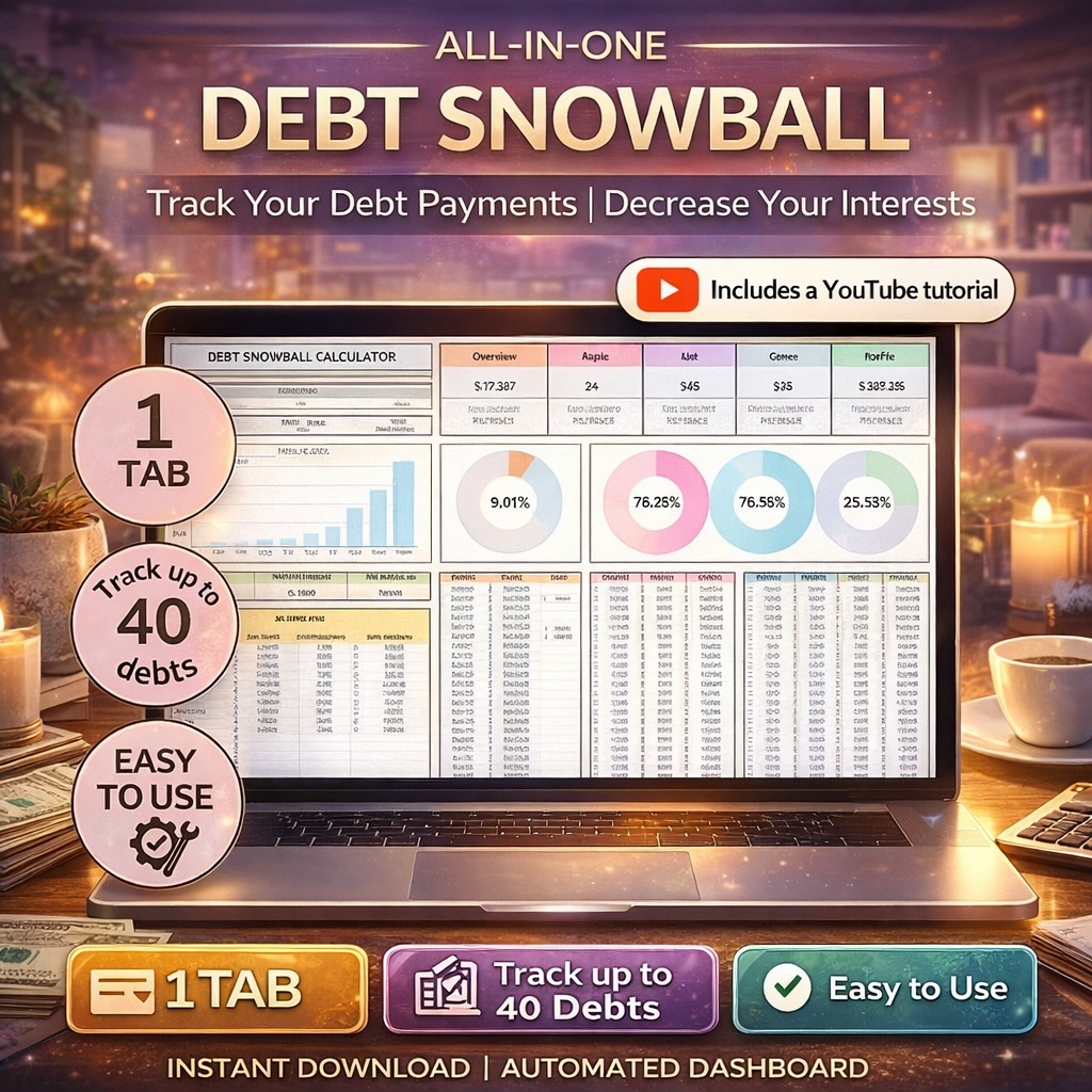 Debt Snowball Calculator Spreadsheet for Google Sheets & Excel – Debt Payoff Tracker, Student Loan & Credit Card Payment Planner