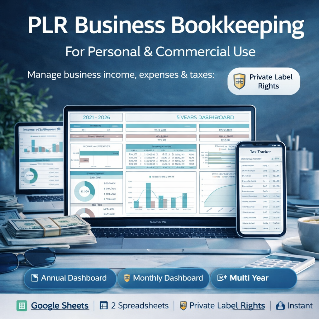 PLR Bookkeeping Spreadsheets Bundle for Google Sheets – Commercial Use Accounting Templates with Resell Rights for Small Business