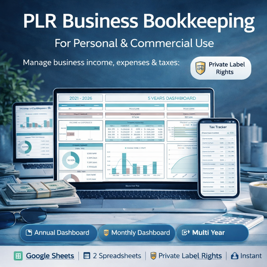 PLR Bookkeeping Spreadsheets Bundle for Google Sheets – Commercial Use Accounting Templates with Resell Rights for Small Business