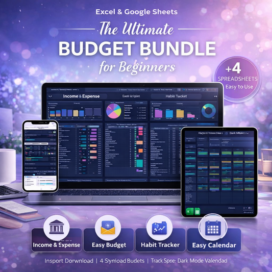 Budget Bundle for Beginners – Excel & Google Sheets Monthly Budget Planner, Bill Tracker, Debt Payoff & Habit Tracker Spreadsheet