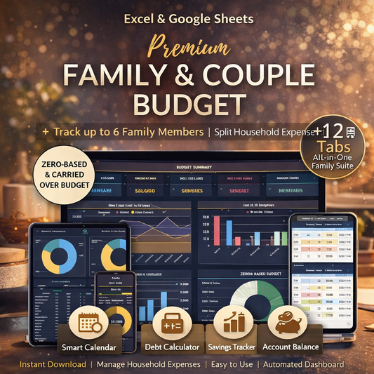 Premium Annual Family Budget Spreadsheet for Google Sheets & Excel – Ultimate Household Budget Planner, Debt Tracker & Net Worth Calculator