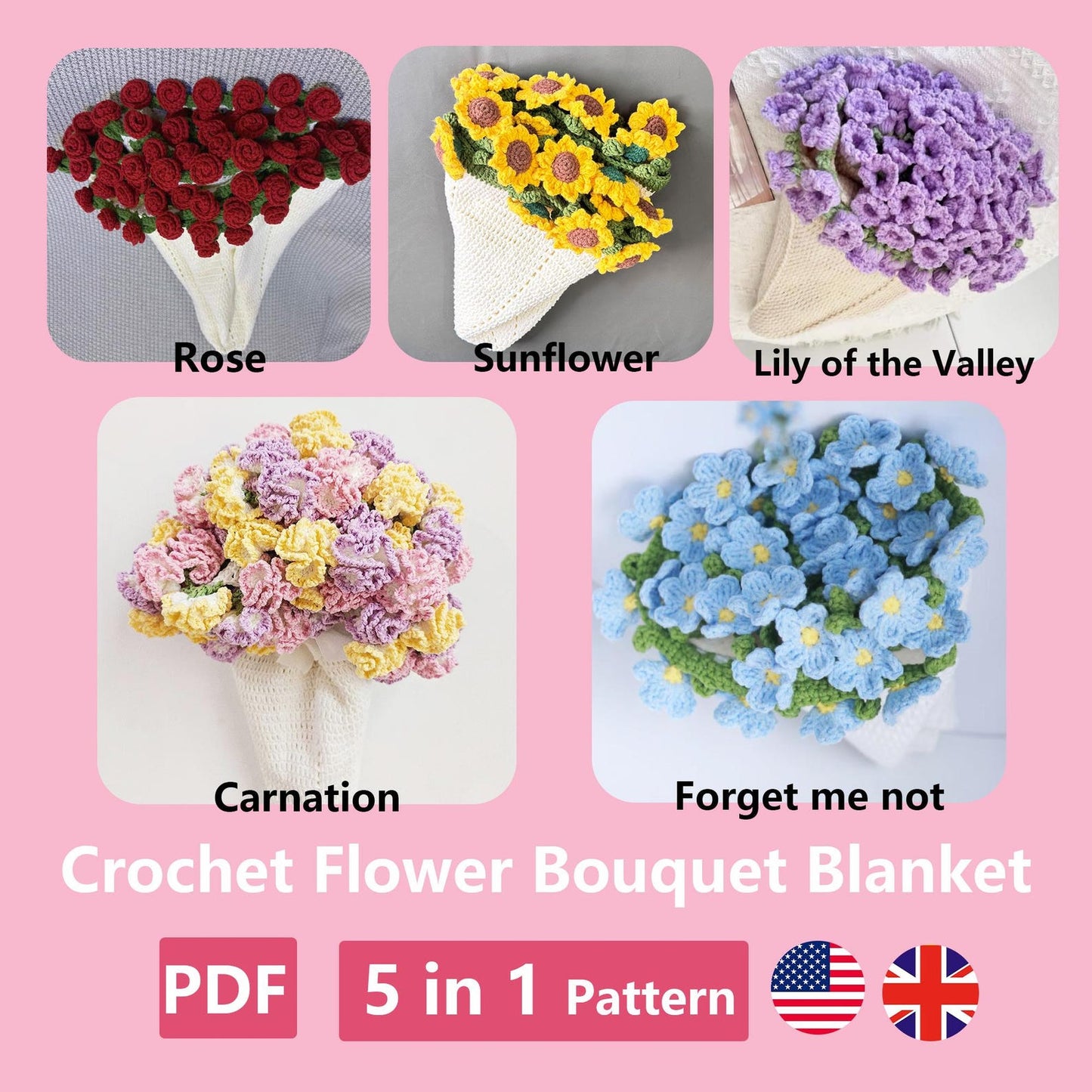 5-in-1 Crochet Bouquet Blanket Pattern PDF