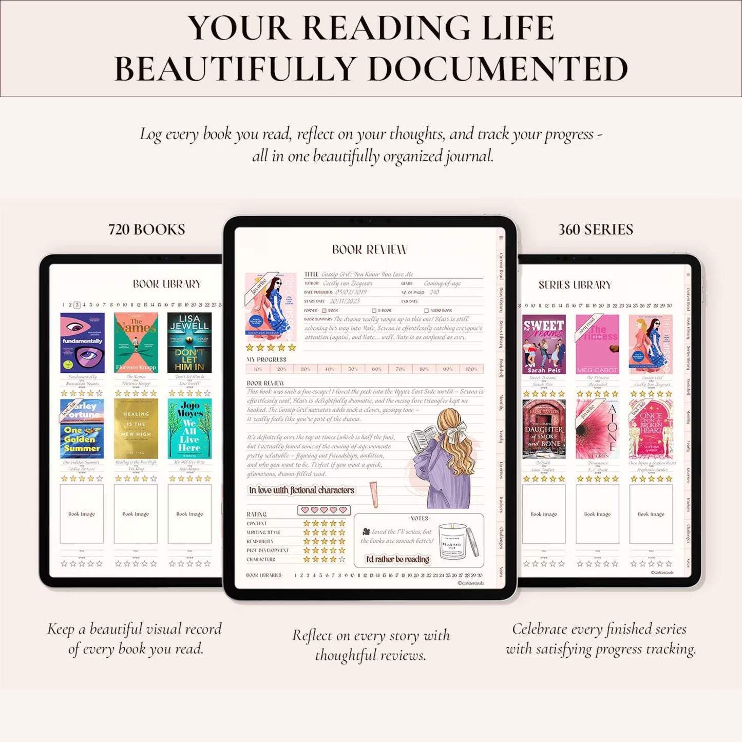 Digital Reading Journal for iPad & Android – Book Tracker, Review Log, Bookshelf Planner for GoodNotes, Notability & Kindle Scribe