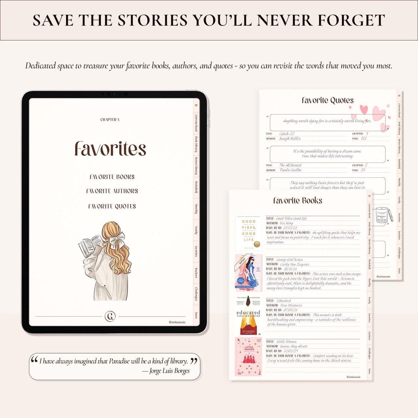 Digital Reading Journal for iPad & Android – Book Tracker, Review Log, Bookshelf Planner for GoodNotes, Notability & Kindle Scribe