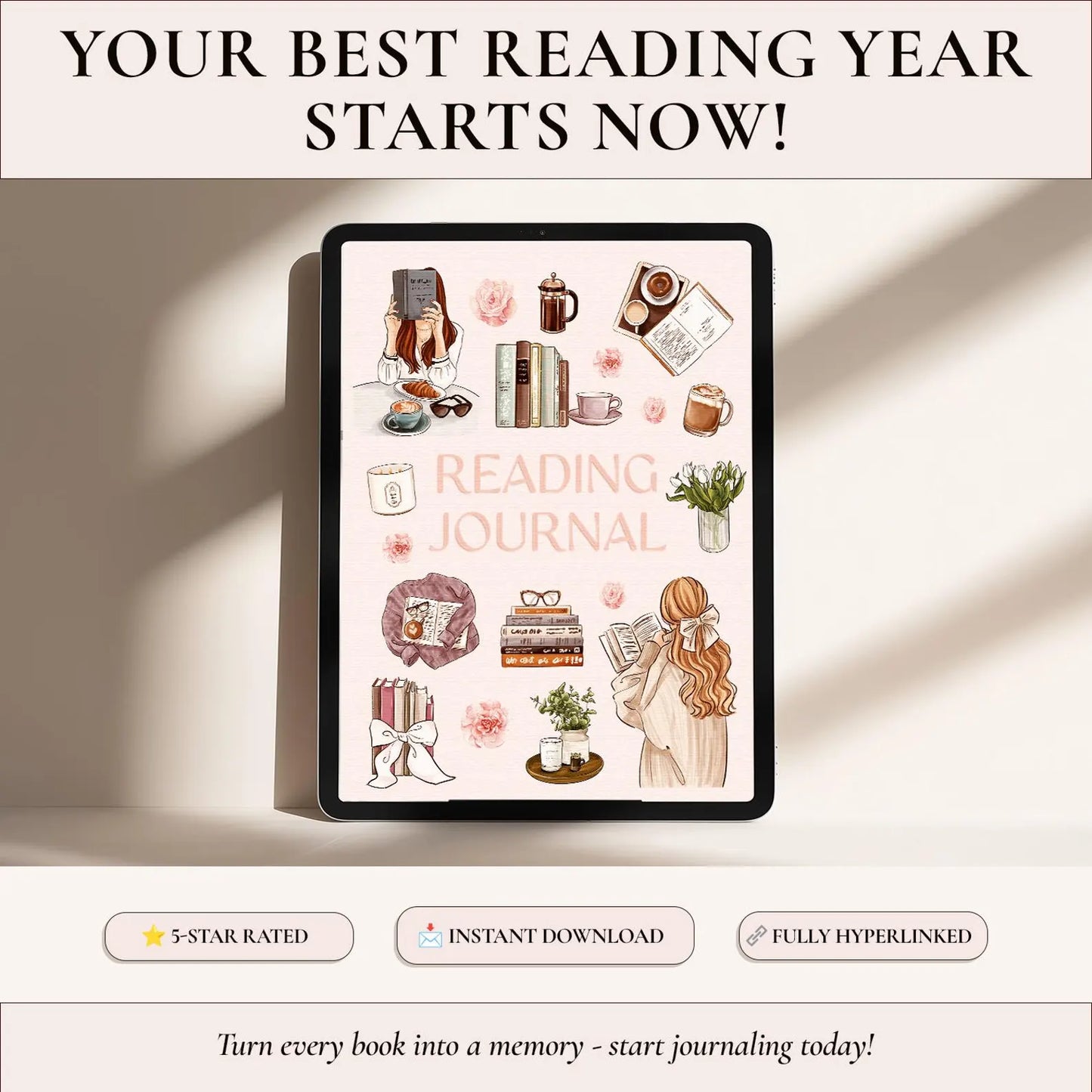 Digital Reading Journal for iPad & Android – Book Tracker, Review Log, Bookshelf Planner for GoodNotes, Notability & Kindle Scribe