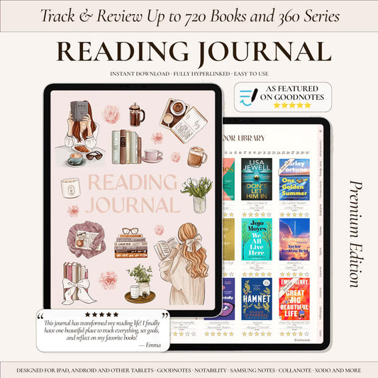 Digital Reading Journal for iPad & Android – Book Tracker, Review Log, Bookshelf Planner for GoodNotes, Notability & Kindle Scribe