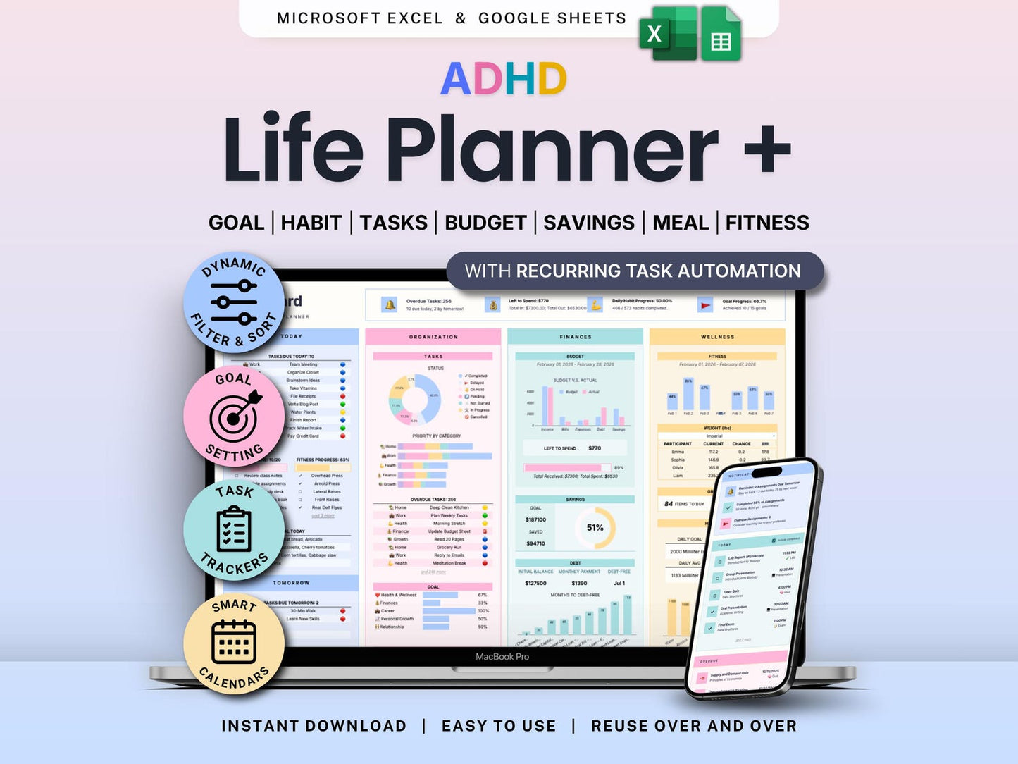 ADHD Life Planner – Google Sheets & Excel