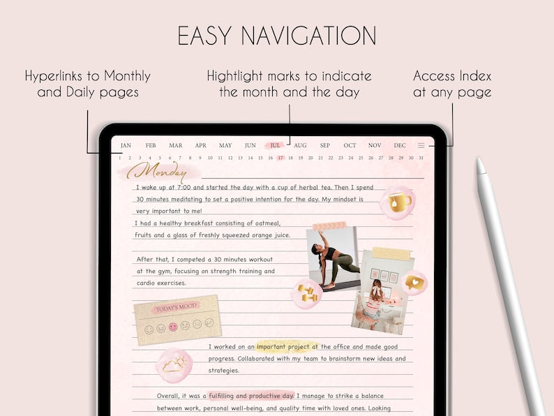 Hyperlinked Digital Daily Journal for iPad