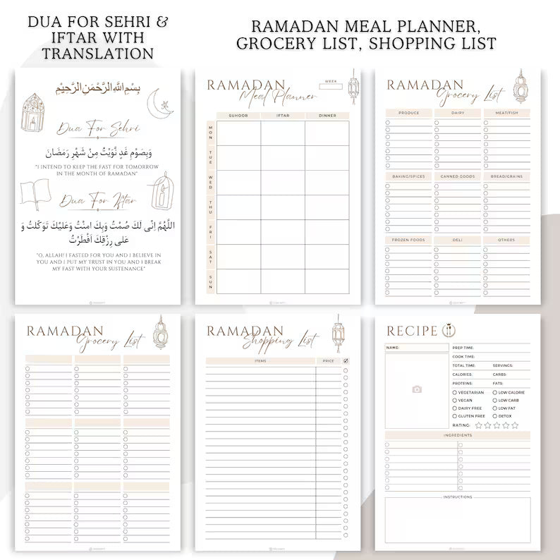Ramadan Planner & Journal 2026 – Printable Digital PDF, 82 Pages, 5 Colors, Hyperlinked Content