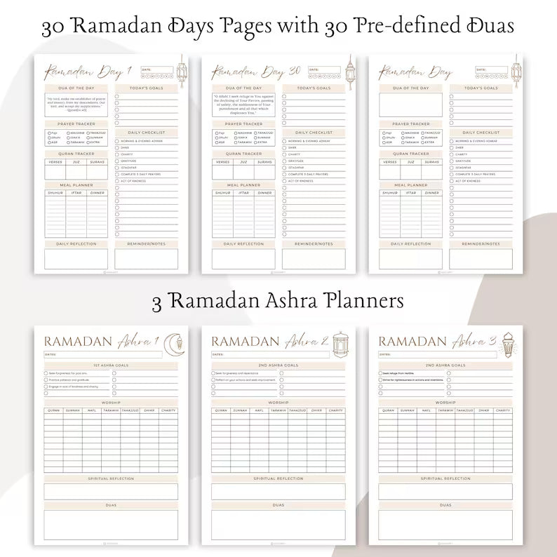 Ramadan Planner & Journal 2026 – Printable Digital PDF, 82 Pages, 5 Colors, Hyperlinked Content