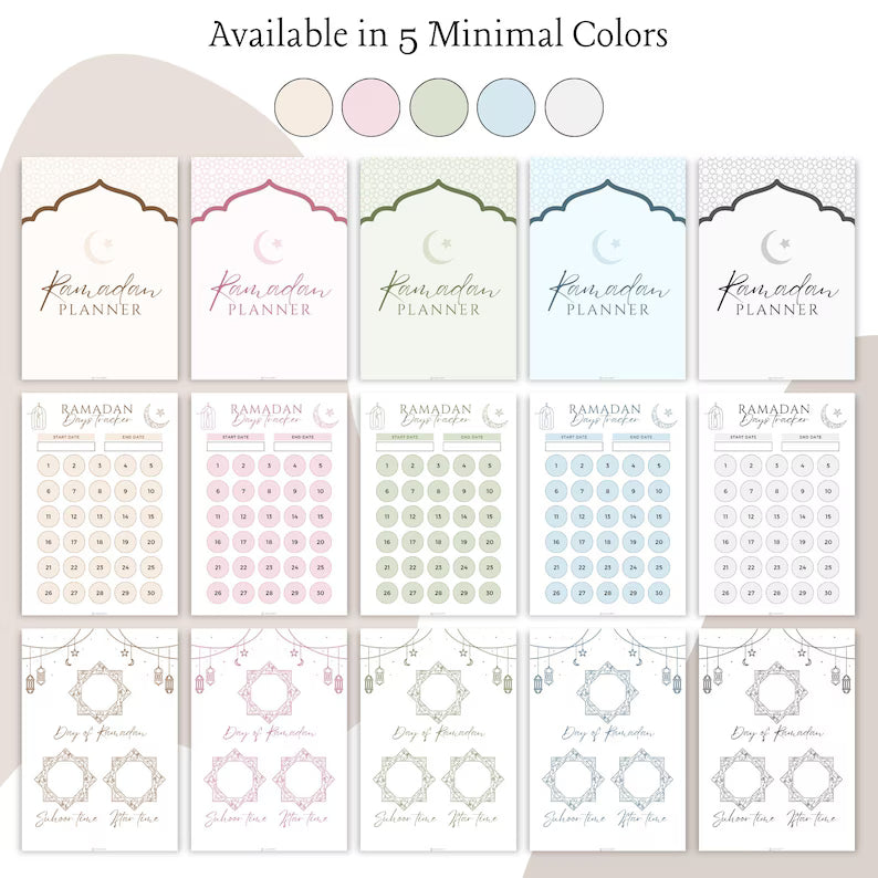 Ramadan Planner & Journal 2026 – Printable Digital PDF, 82 Pages, 5 Colors, Hyperlinked Content