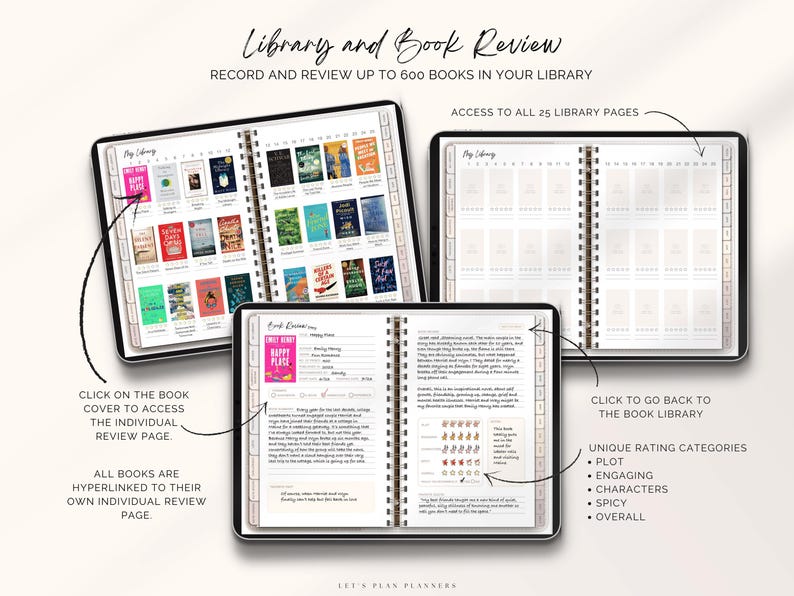 Reading Journal Digital Planner for iPad & Android Gift for Book Lover Reading Log Record Reviews Track Goals Notability GoodNotes Planner
