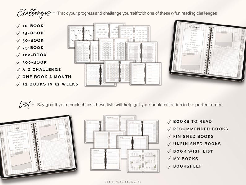 Reading Journal Digital Planner for iPad & Android Gift for Book Lover Reading Log Record Reviews Track Goals Notability GoodNotes Planner