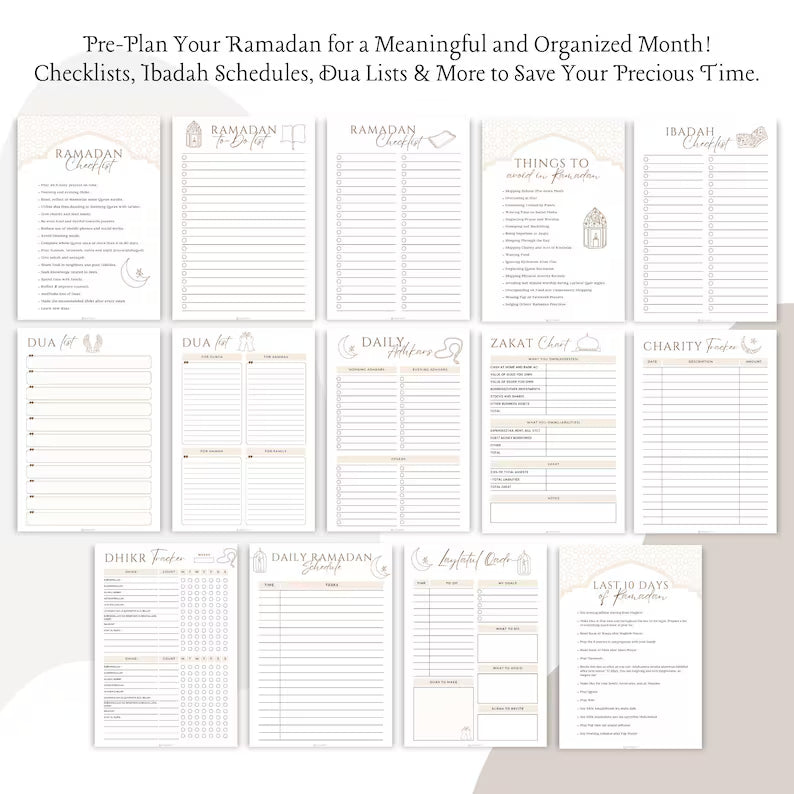 Ramadan Planner & Journal 2026 – Printable Digital PDF, 82 Pages, 5 Colors, Hyperlinked Content