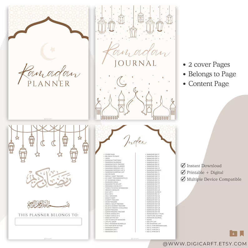 Ramadan Planner & Journal 2026 – Printable Digital PDF, 82 Pages, 5 Colors, Hyperlinked Content