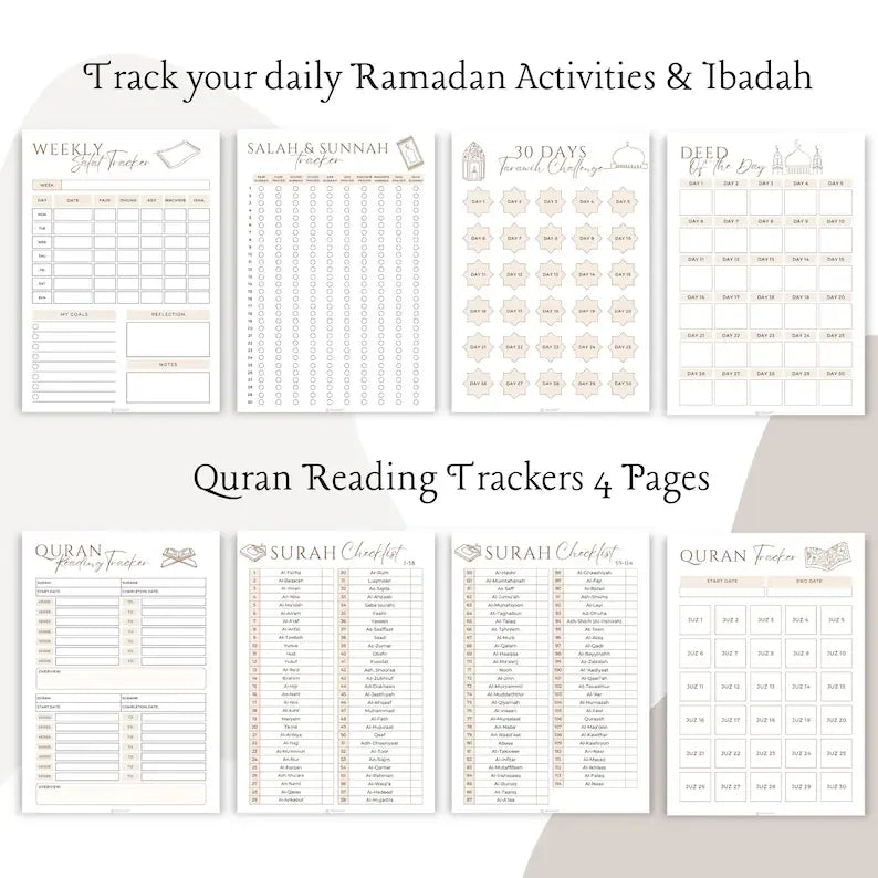 Ramadan Planner & Journal 2026 – Printable Digital PDF, 82 Pages, 5 Colors, Hyperlinked Content