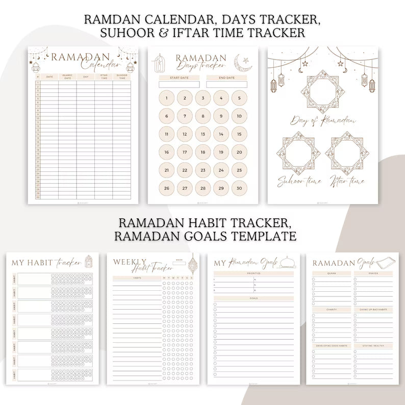 Ramadan Planner & Journal 2026 – Printable Digital PDF, 82 Pages, 5 Colors, Hyperlinked Content