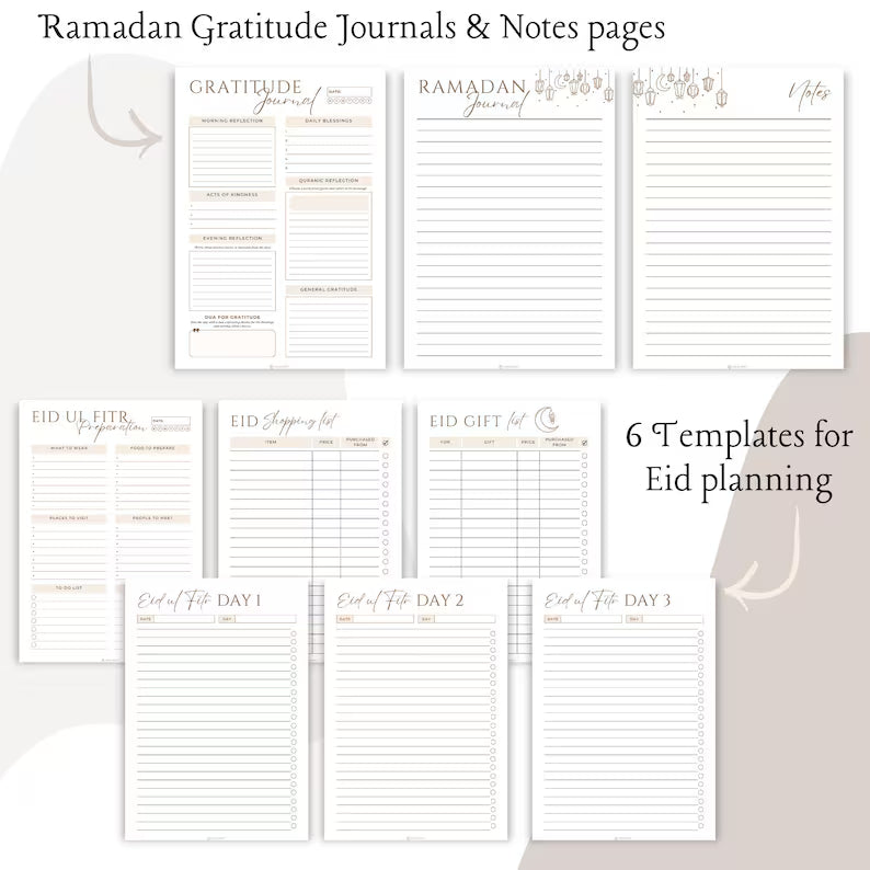 Ramadan Planner & Journal 2026 – Printable Digital PDF, 82 Pages, 5 Colors, Hyperlinked Content