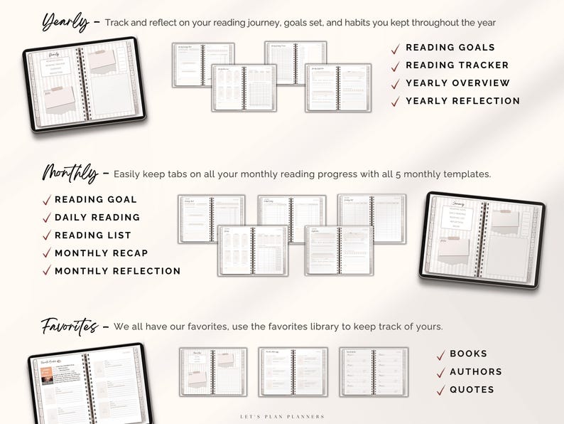 Reading Journal Digital Planner for iPad & Android Gift for Book Lover Reading Log Record Reviews Track Goals Notability GoodNotes Planner