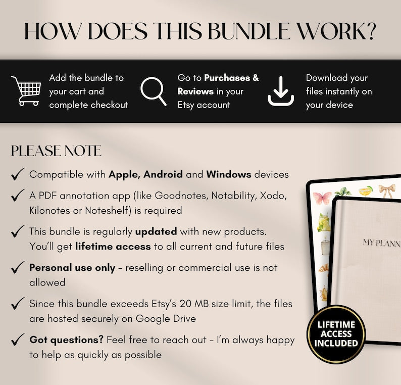 Digital Planner Whole Shop Bundle – Lifetime Access | 70+ Planners, Journals & Stickers