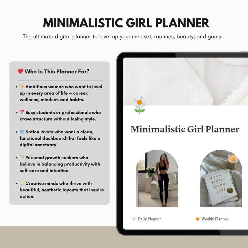 Ultimate Girl Planner Notion Template – Glow-Up Digital Planner for Habits, Goals & Life Design (PLR & MRR Included)