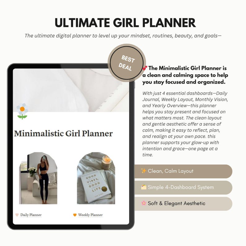 Ultimate Girl Planner Notion Template – Glow-Up Digital Planner for Habits, Goals & Life Design (PLR & MRR Included)