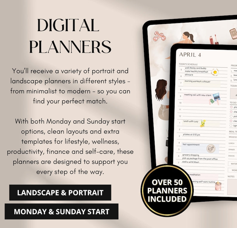 Digital Planner Whole Shop Bundle – Lifetime Access | 70+ Planners, Journals & Stickers