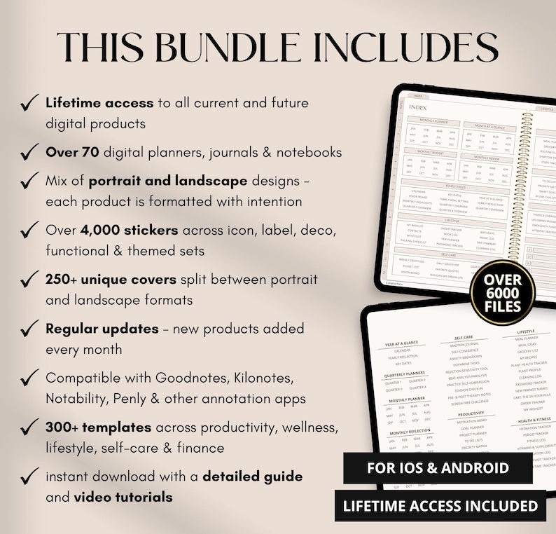 Digital Planner Whole Shop Bundle – Lifetime Access | 70+ Planners, Journals & Stickers