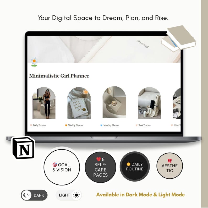 Ultimate Girl Planner Notion Template – Glow-Up Digital Planner for Habits, Goals & Life Design (PLR & MRR Included)