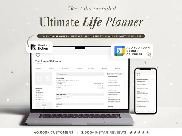 Ultimate Notion Template Planner Notion Life Planner Notion Dashboard Notion Planner Aesthetic Notion Calendar Google ADHD Notion Budget