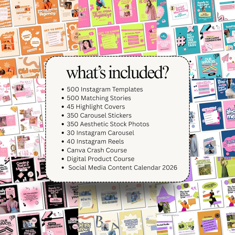 500+ Instagram Canva Templates Mega Bundle with PLR & MRR Resell Rights