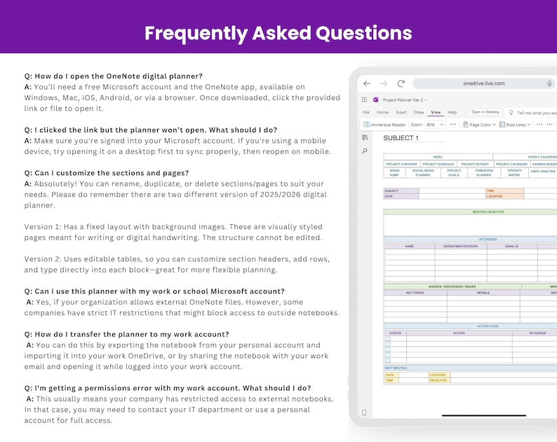 OneNote Digital Planner Bundle 2026–2027 + Undated Planner & Project Manager