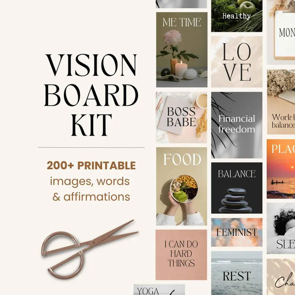 Printable Vision Board Collage Kit, Affirmations & Manifestation Images, New Year Party Activity, 2026 Intentions (Digital Download)