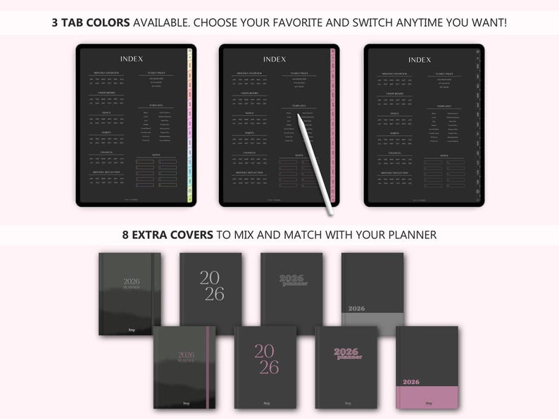 2026 Dark Mode Digital Planner for iPad