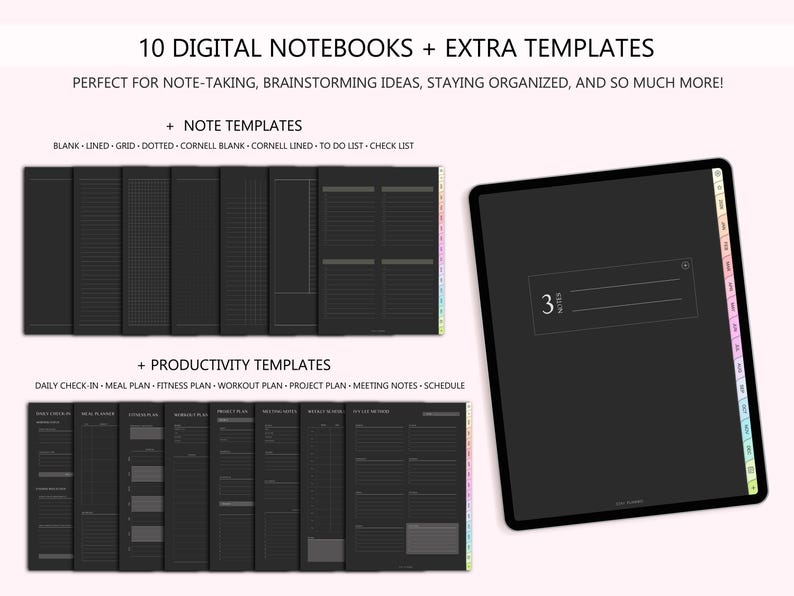 2026 Dark Mode Digital Planner for iPad