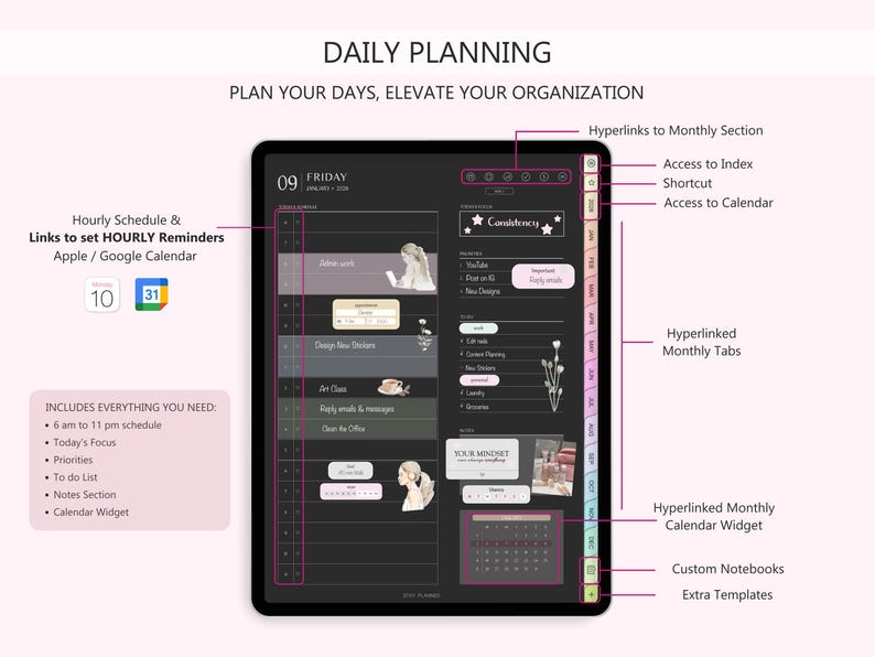 2026 Dark Mode Digital Planner for iPad