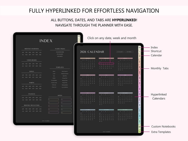 2026 Dark Mode Digital Planner for iPad