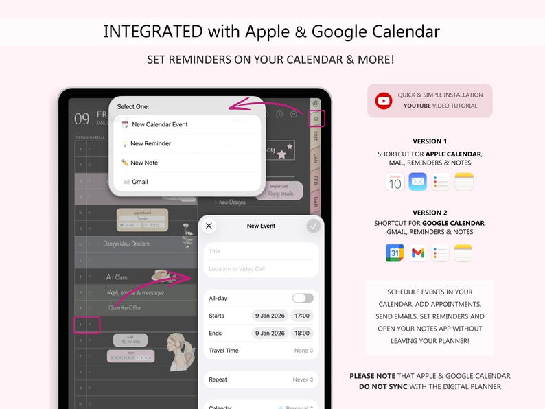 2026 Dark Mode Digital Planner for iPad