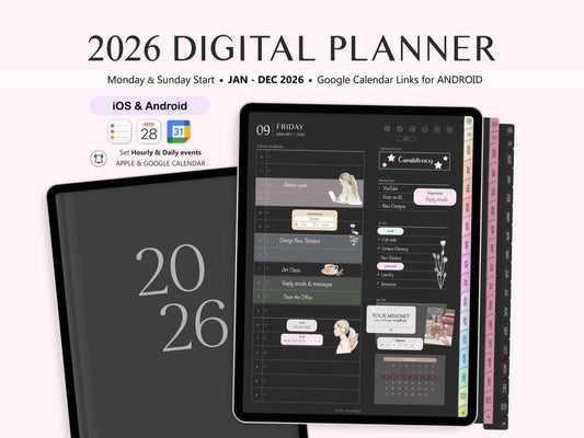 2026 Dark Mode Digital Planner for iPad