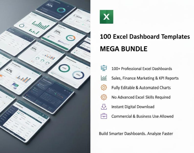 100 Excel Dashboard Templates Bundle – Ultimate Business Analytics Toolkit