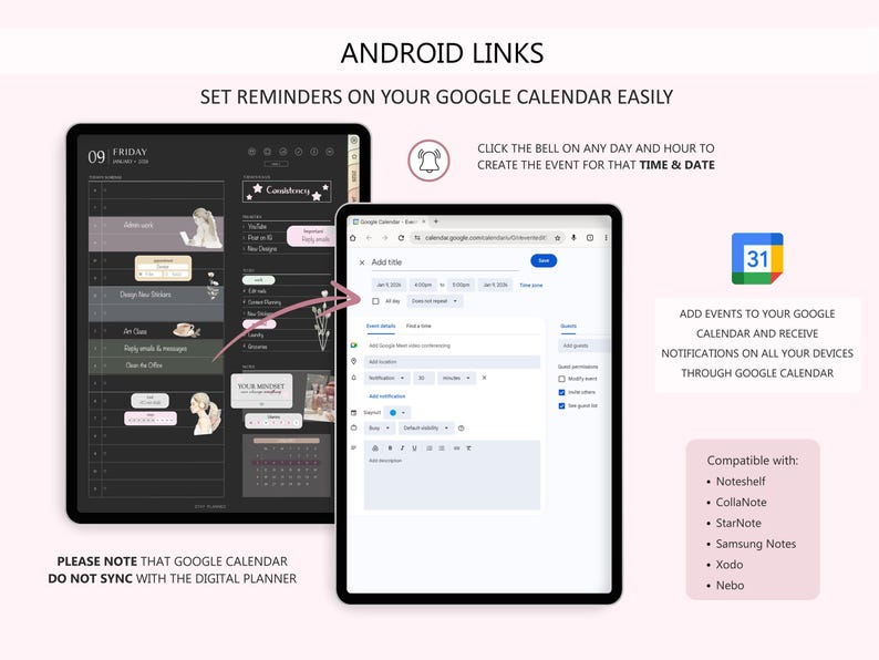 2026 Dark Mode Digital Planner for iPad