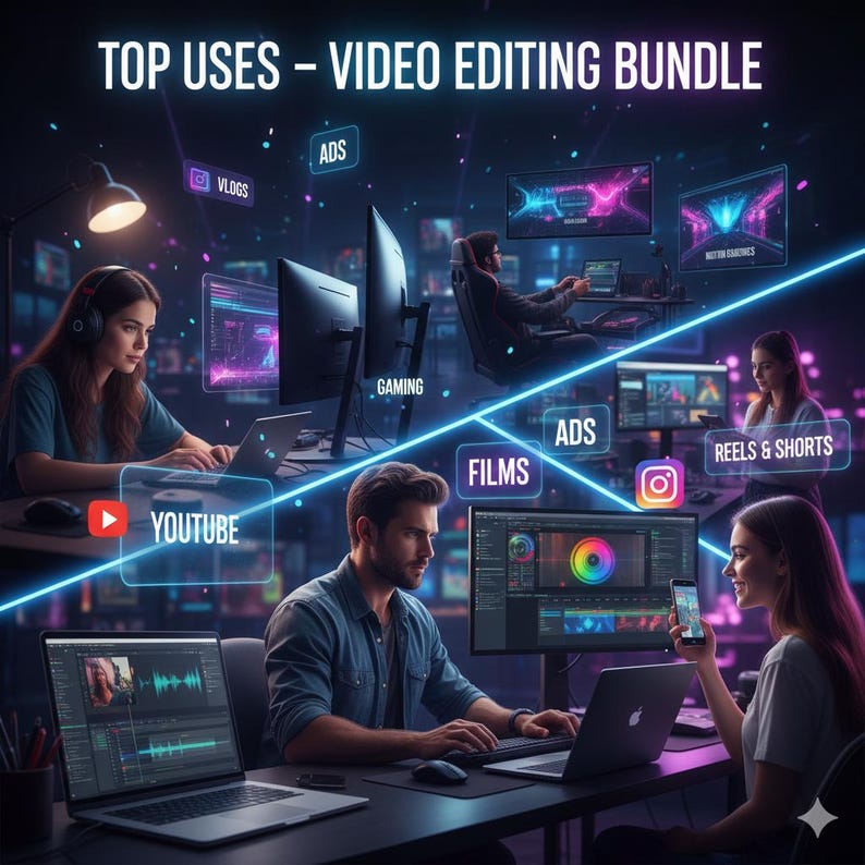 200GB+ All-in-One Video Editing Pack Bundle – Transitions, LUTs, Overlays, SFX & Motion Graphics for YouTube, Reels & Cinematic Content