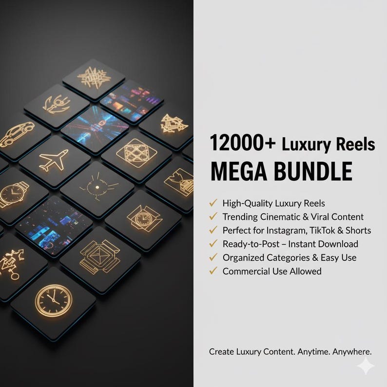 12000+ Luxury Reels Bundle – Viral Instagram, TikTok & YouTube Shorts Content Pack (Instant Download)