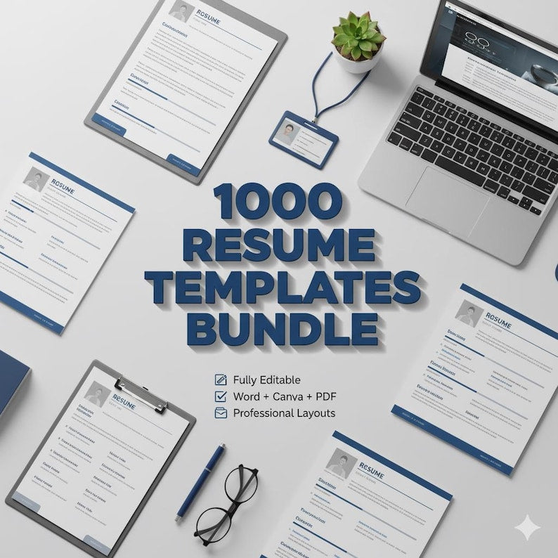 1000+ Resume Templates Bundle – ATS-Friendly, Professional CV & Cover Letter Pack (Word, Canva, PDF)