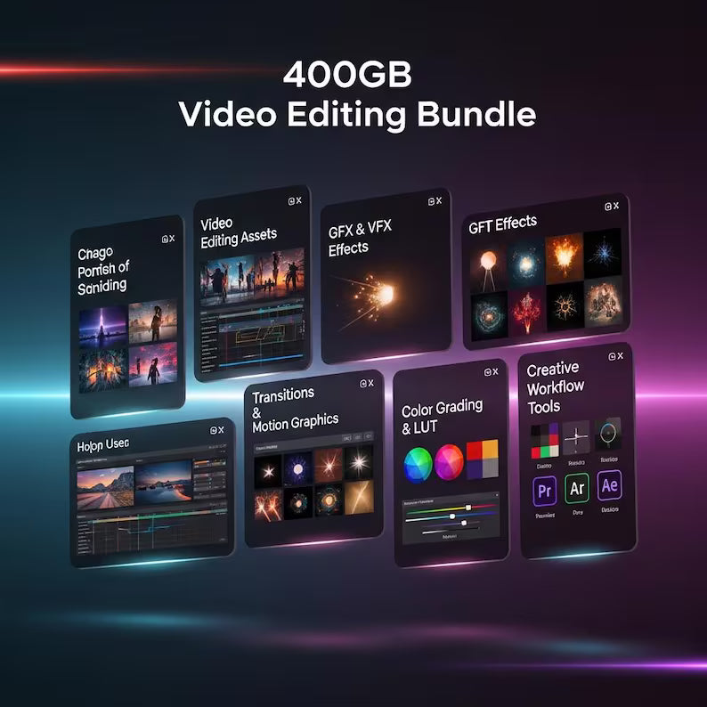 400GB Video Editing Mega Bundle – LUTs, Transitions, Overlays, VFX for Premiere Pro & More