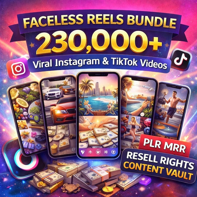 230,000 Viral Faceless Reels Bundle – PLR & MRR Rights