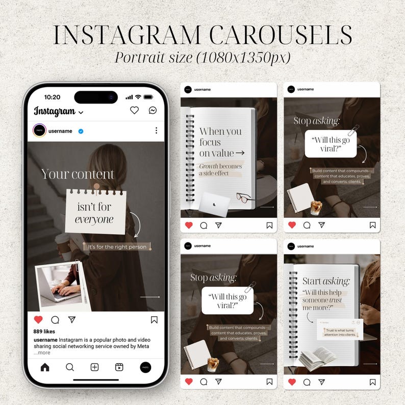 Brown Aesthetic Instagram Canva Templates for Coaches & Content Creators