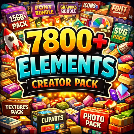 7800+ Graphic Design Elements Bundle | Fonts, Icons, SVG, Mockups & Social Media Assets