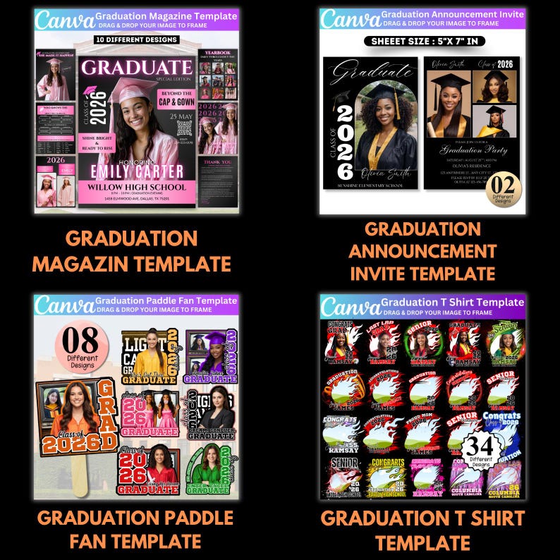 Graduation 2026 Canva Template Bundle – All-in-One Grad Kit