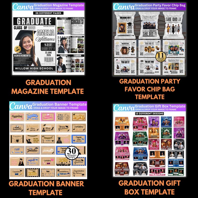 Graduation 2026 Canva Template Bundle – All-in-One Grad Kit